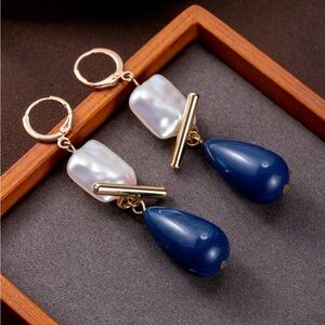 Elegant Pearl and Blue Teardrop Earrings